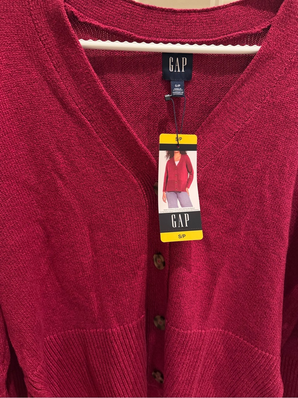 GAP Women's Button-Front Cardigan - Raspberry Pink - Picture 3 of 3